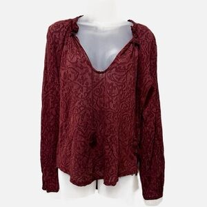Lucky Brand Maroon Lace Boho Top